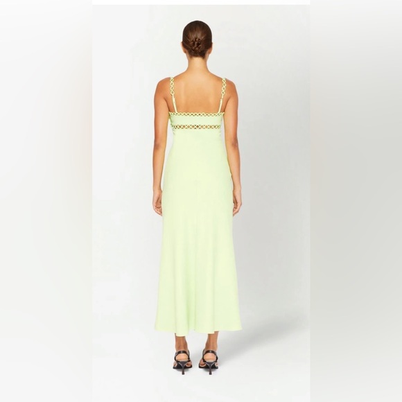 SIMKHAI SEVILLA CROCHET W/ METAL-RING HALTER MIDI DRESS LIME Sz various - Picture 6 of 7